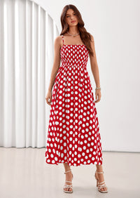 PRETTYGARDEN Womens Summer Dresses Spring Sleeveless Spaghetti Straps Casual Midi Dress Polka Dot Smocked Beach Sundress PRETTYGARDEN