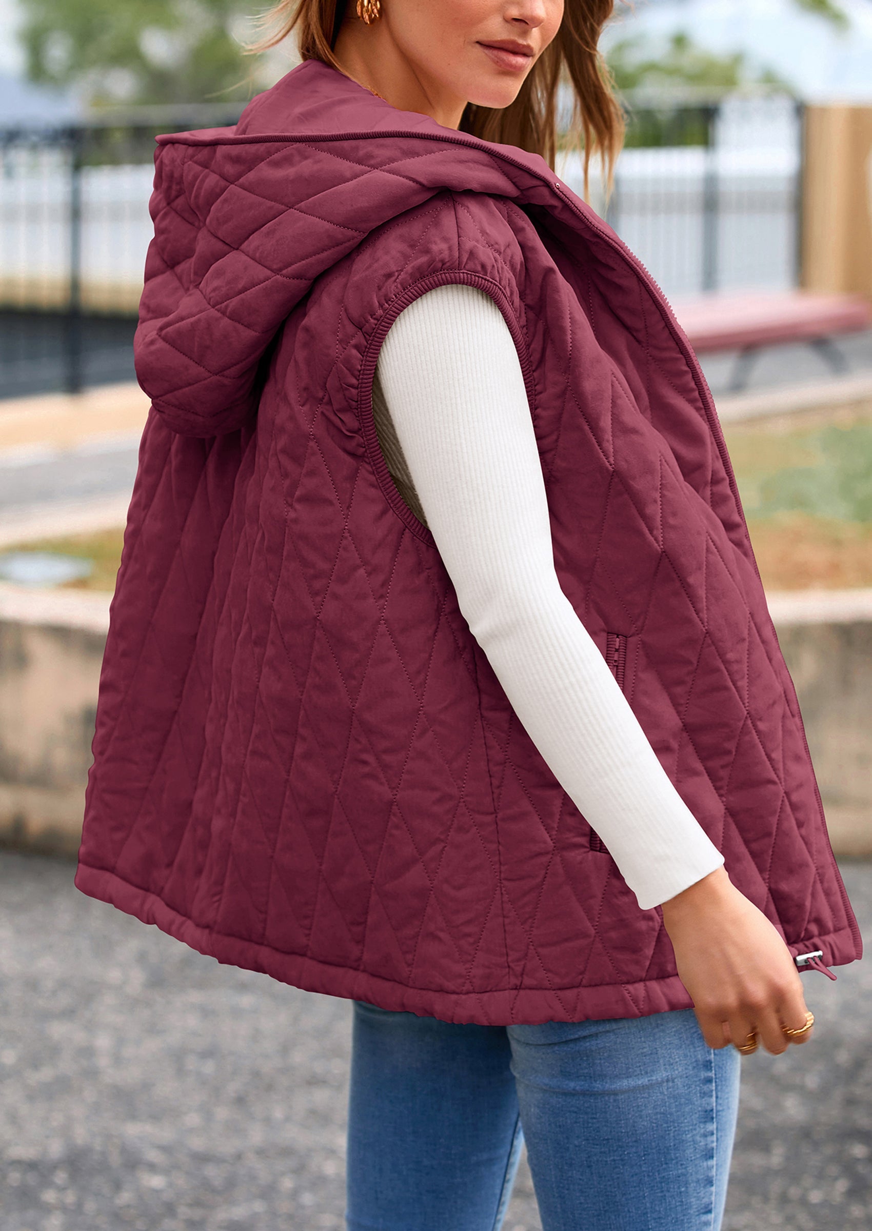 PRETTYGARDEN Women's Fall Spring Vest Casual Sleeveless Hooded Zip Up Jacket Trendy Winter Coat Outerwear PRETTYGARDEN