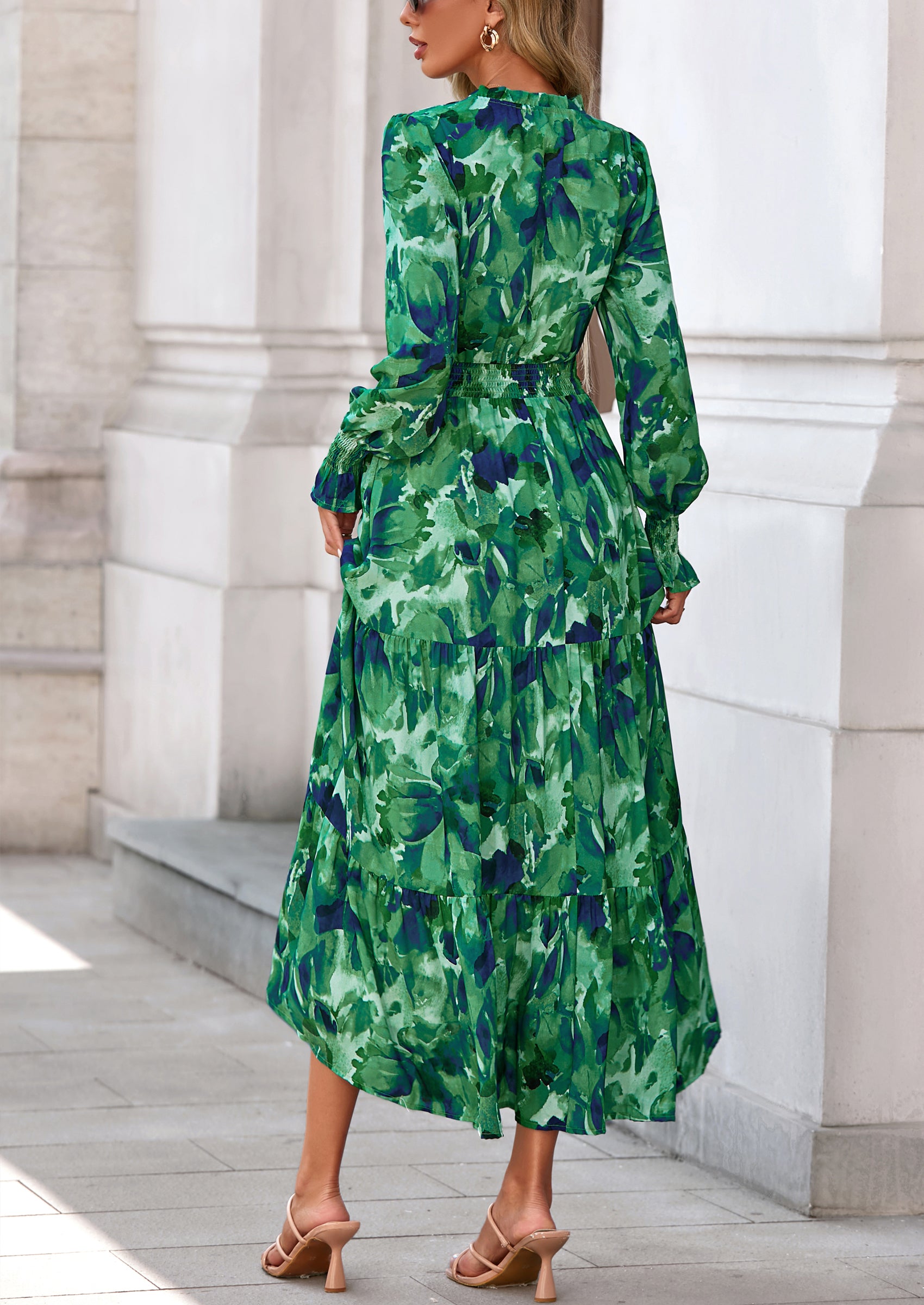 PRETTYGARDEN Women's Floral Maxi Dress Spring Long Sleeve V Neck Casual A Line Long Flowy Boho Party Dresses