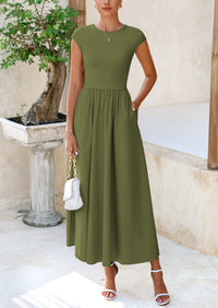 PRETTYGARDEN Women's Casual Long Dresses Cap Sleeve Patchwork A Line Flowy Modest Elegant Homecoming Maxi Dress