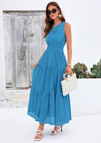 PRETTYGARDEN Summer Dresses for Women Sundresses Sleeveless V Neck Eyelet A Line Flowy Beach Vacation Spring Maxi Dress PRETTYGARDEN
