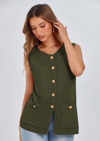 PRETTYGARDEN Women's Knit Sweater Vest Summer Sleeveless Button Down Tank Tops Trendy Business Casual Outfits PRETTYGARDEN