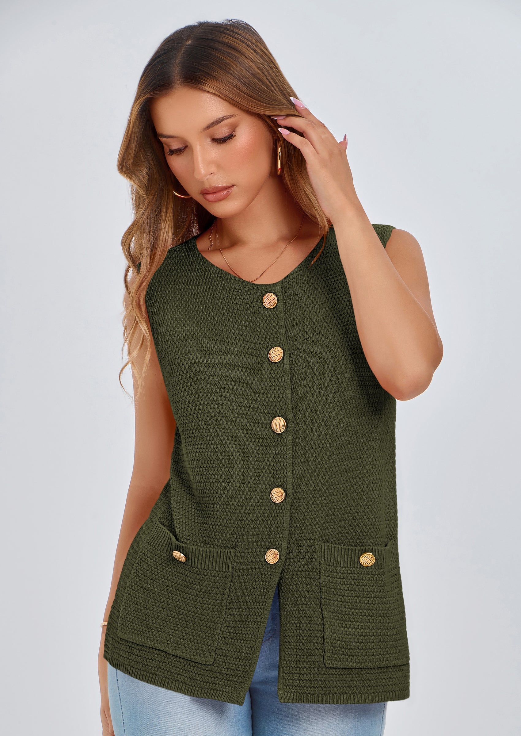 PRETTYGARDEN Women's Knit Sweater Vest Summer Sleeveless Button Down Tank Tops Trendy Business Casual Outfits PRETTYGARDEN