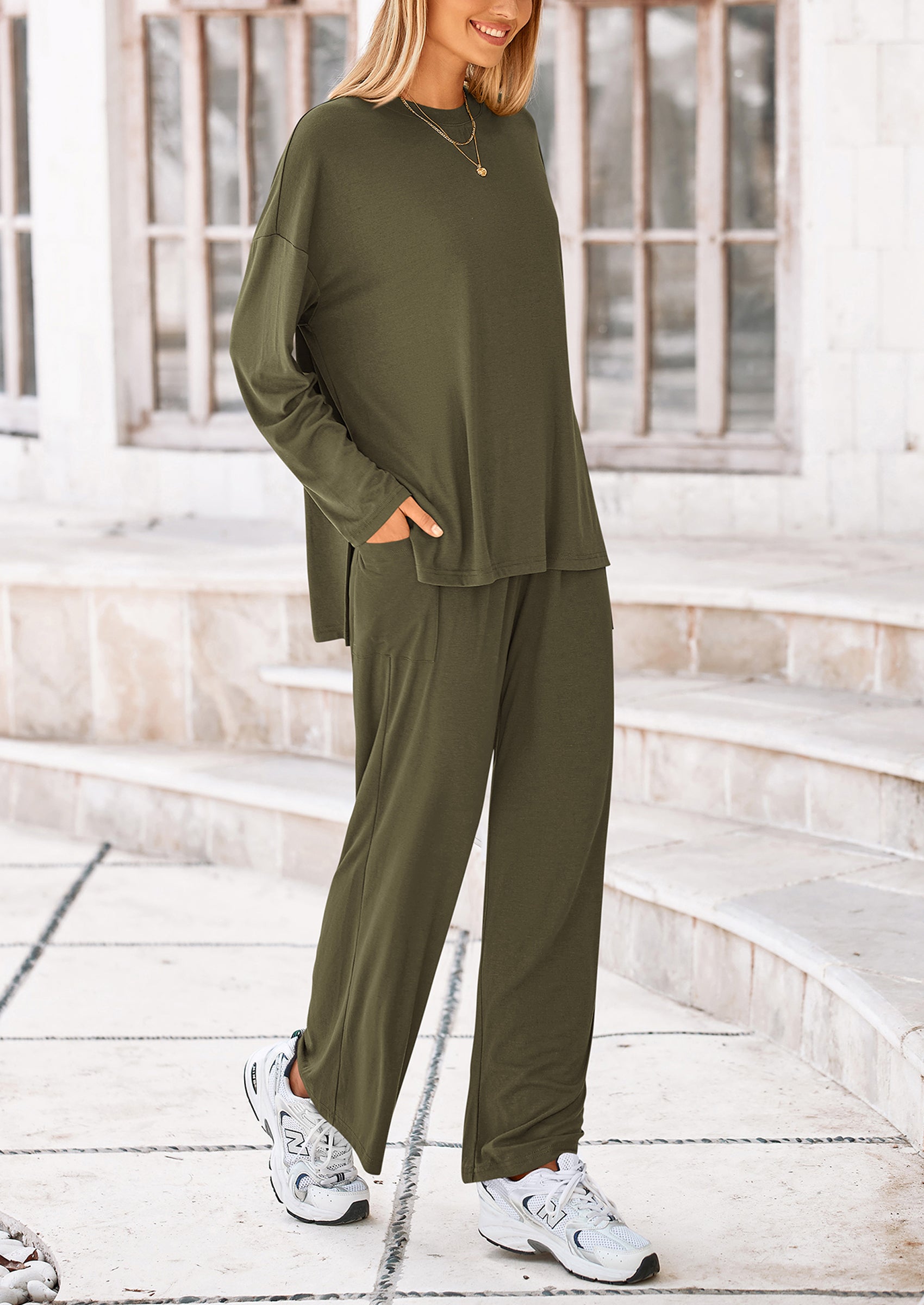 PRETTYGARDEN Women's 2 Piece Outfits Casual Short Sleeve Pullover Tops and Wide Leg Pants Lounge Sets Tracksuits