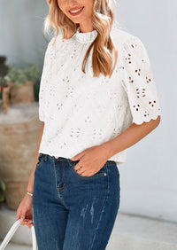 PRETTYGARDEN Womens Summer Tops Trendy Short Sleeve Eyelet Embroidered Dressy Casual Blouse Shirts