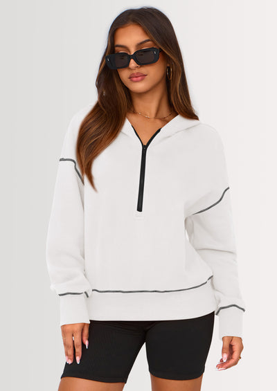 PRETTYGARDEN Women's Hooded Sweatshirts Long Sleeve Half Zip Cropped Hoodie Pullover Winter Fashion Clothes