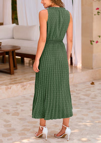 PRETTYGARDEN Women's Midi Summer Dresses Casual V Neck Swiss Dot Ruffle Sleeveless A Line Beach Sun Dress