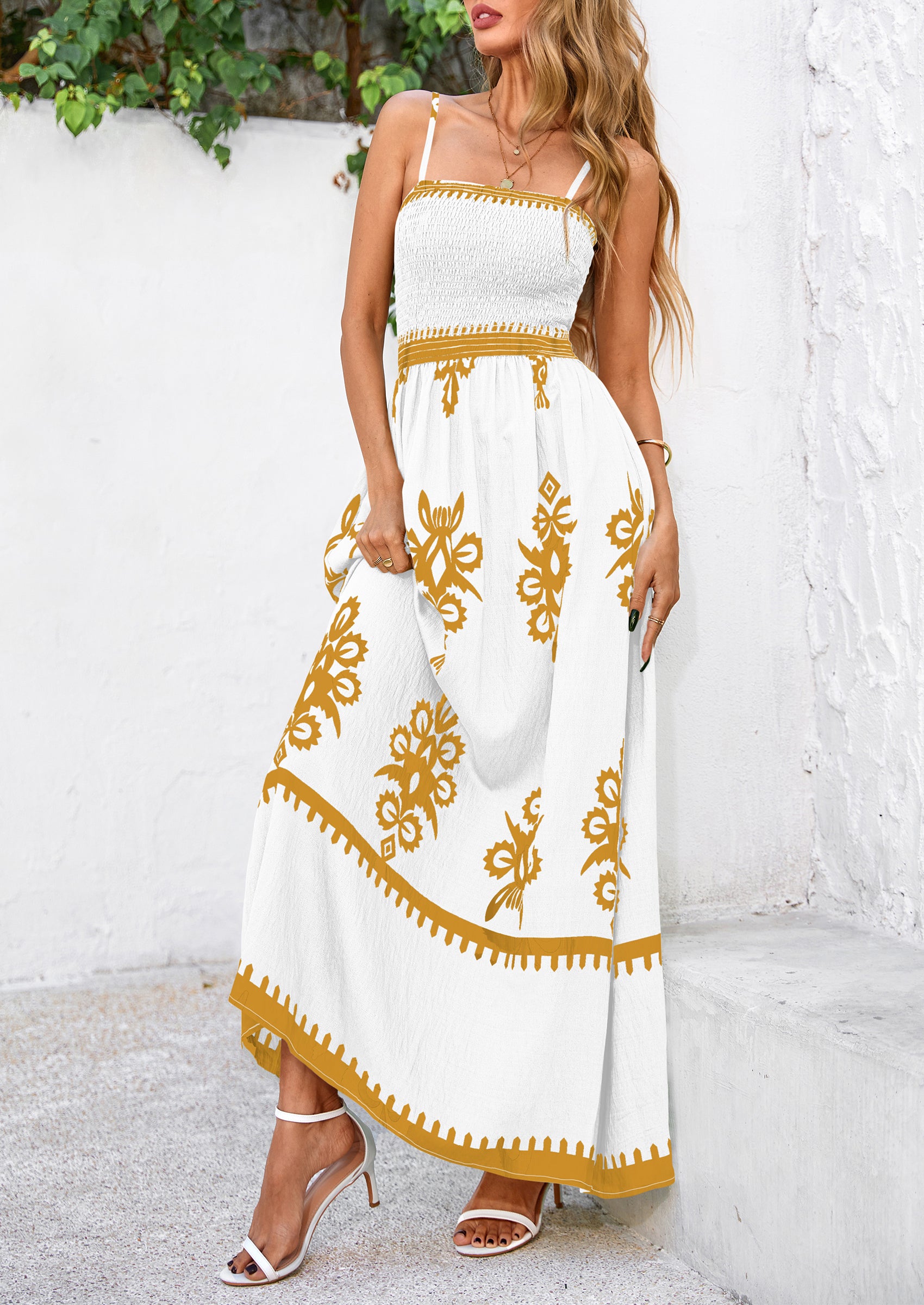 PRETTYGARDEN Summer Dress for Women Floral Sundress Spaghetti Strap Flowy Beach Vacation Boho Maxi Dresses