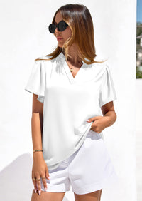 PRETTYGARDEN Women's Summer Blouses Dressy Casual Ruffle Cap Sleeve V Neck Business Work Trendy Cute Tops Spring Outfits PRETTYGARDEN