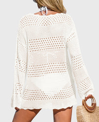 Long Sleeve Knit Crochet Bathing Beach Vacation Cover Up Dresses