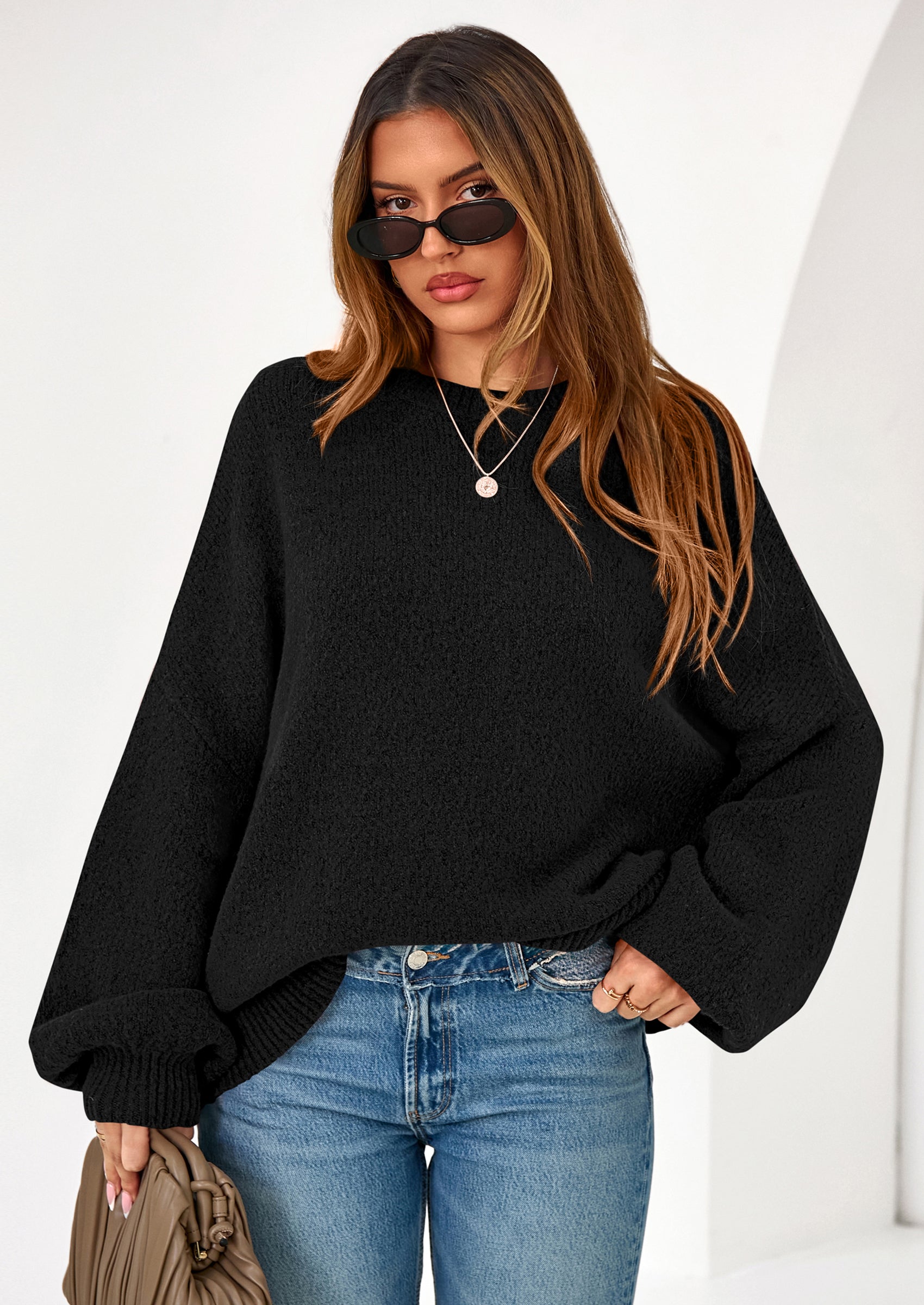 PRETTYGARDEN Sweaters for Women Fall Chunky Knit Long Sleeve Crew Neck Oversized Pullover Tops Winter Fashion Clothing