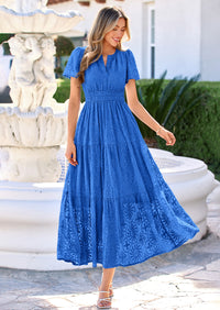 PRETTYGARDEN Womens Boho Maxi Dress Floral Summer Spring Short Sleeve V Neck A Line Embroidered Beach Vacation Dresses