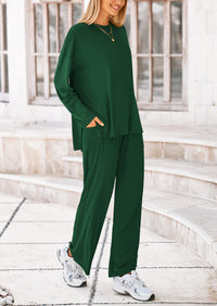 PRETTYGARDEN Women's 2 Piece Outfits Casual Short Sleeve Pullover Tops and Wide Leg Pants Lounge Sets Tracksuits