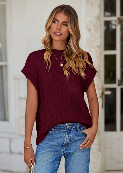 PRETTYGARDEN Women's Sweater Vest Summer Short Sleeve Tops Casual Crewneck Knit Oversized Pullover Trendy Spring Outfits PRETTYGARDEN