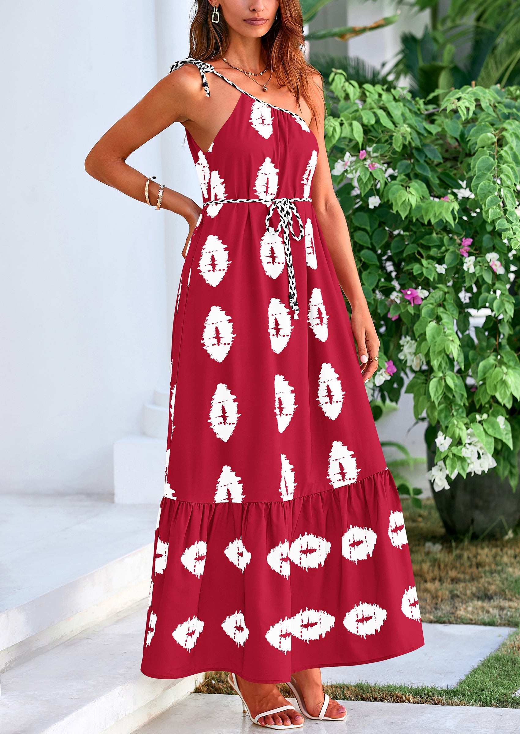 PRETTYGARDEN Women's Summer Maxi Dresses One Shoulder Printed Flowy Boho Beach Vacation Long Sundress