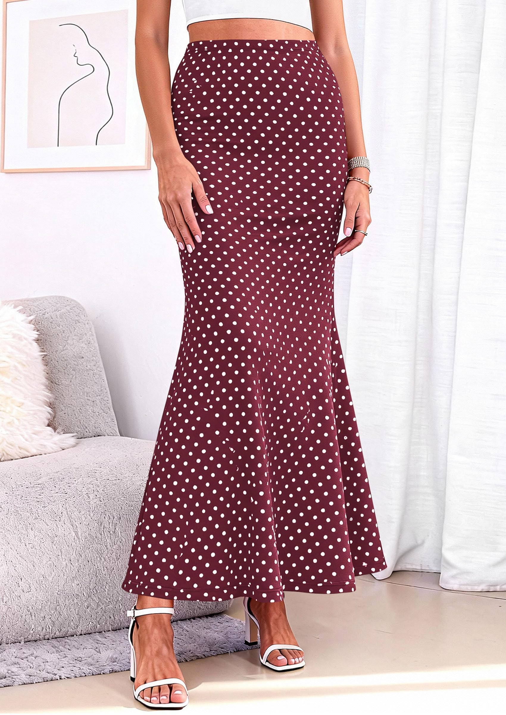 PRETTYGARDEN Maxi Skirts for Women 2026 Summer Flowy High Waisted Polka Dot Mermaid Office Work Spring Fashion Long Skirt PRETTYGARDEN