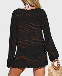 Long Sleeve Knit Crochet Bathing Beach Vacation Cover Up Dresses