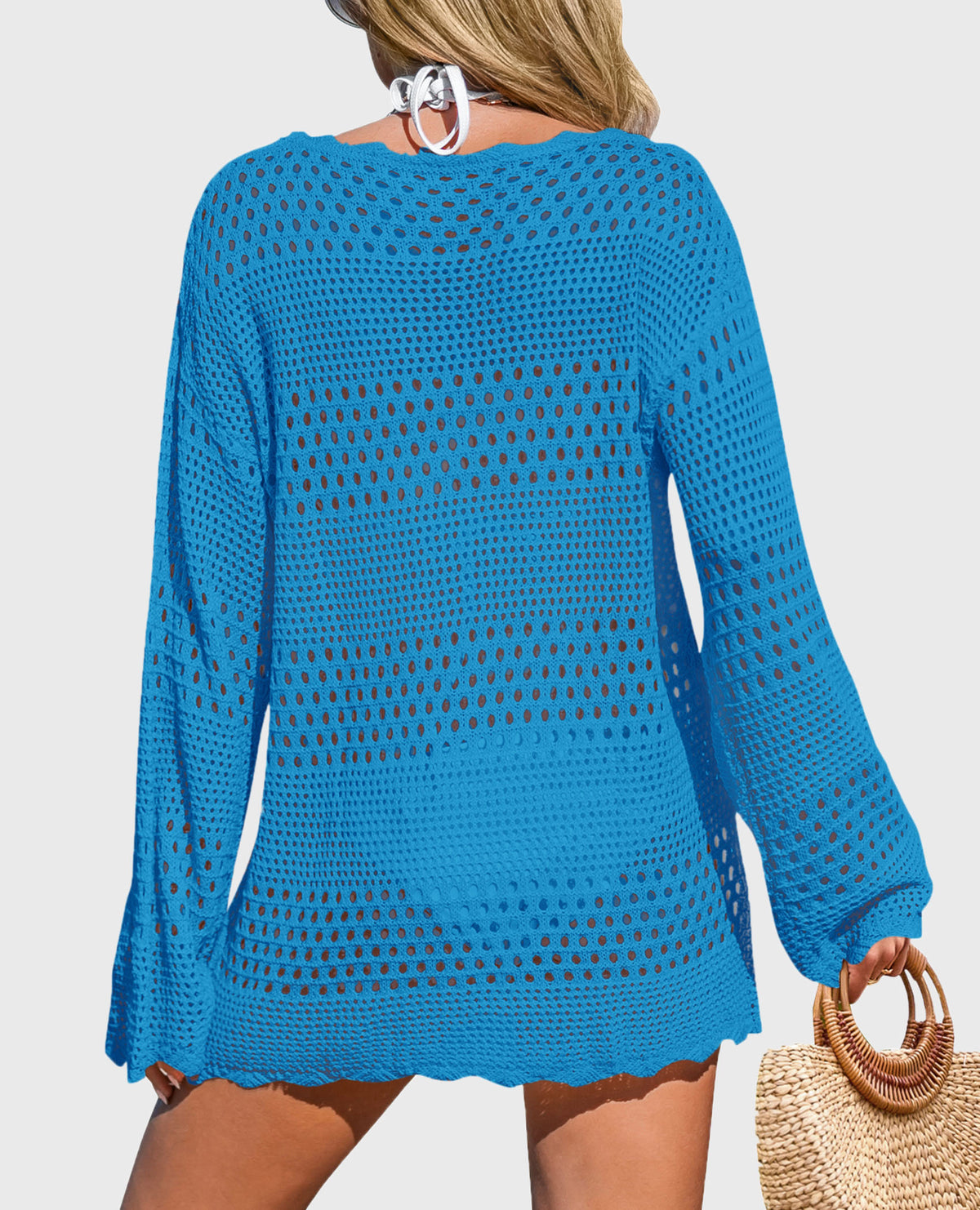 Long Sleeve Knit Crochet Bathing Beach Vacation Cover Up Dresses