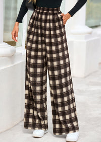 PRETTYGARDEN Casual Women's Pants Elastic Waist Palazzo Long Stretchy Wide Leg Trousers Knit Fall Outfits with Pockets