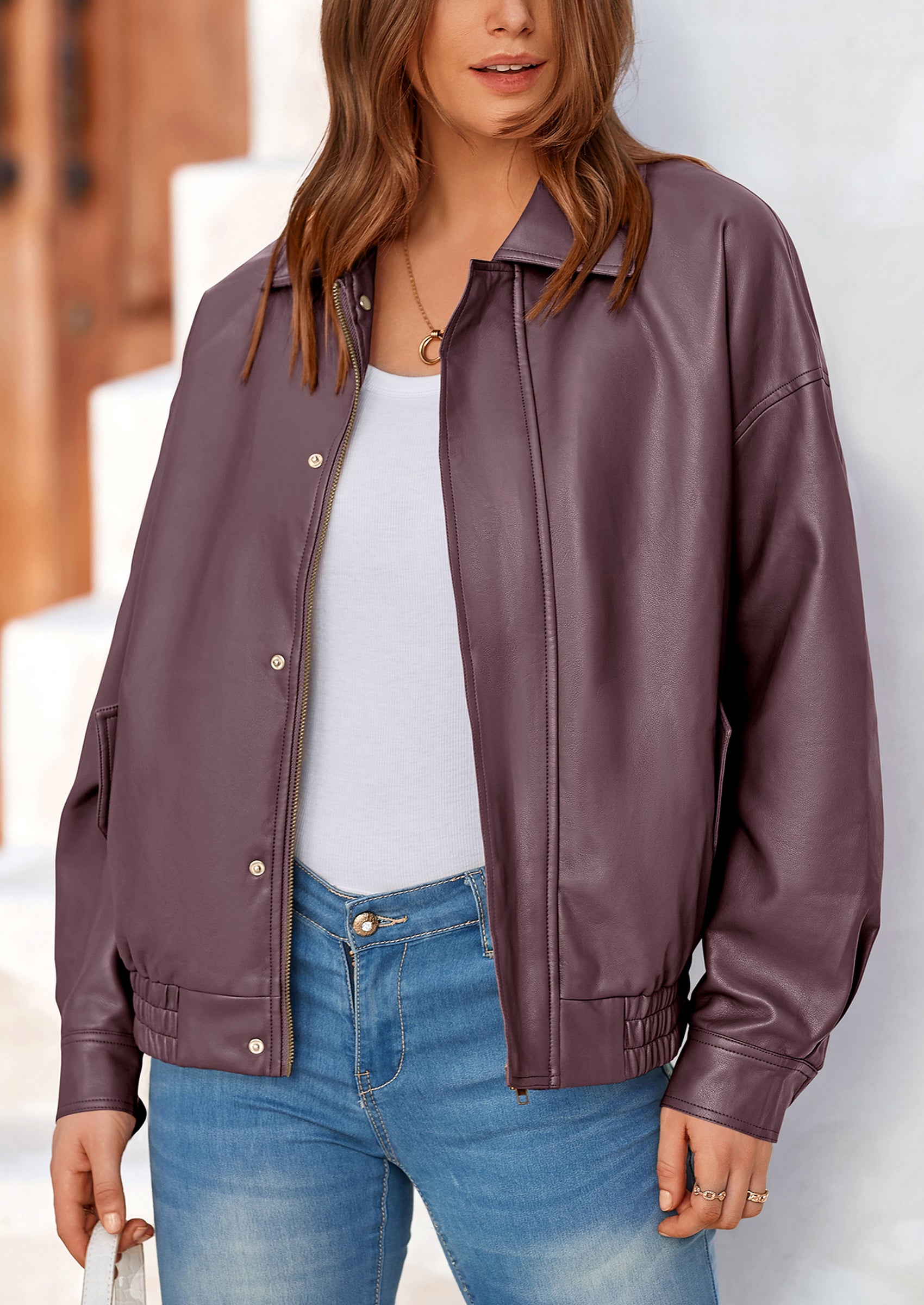 PRETTYGARDEN Women's Faux Leather Motorcycle Jacket Trendy Fall Spring Clothes Oversized Zip Up Winter Coat Outerwear