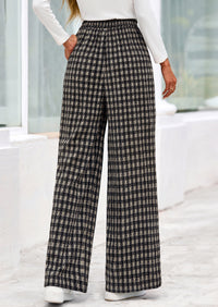 PRETTYGARDEN Casual Women's Pants Elastic Waist Palazzo Long Stretchy Wide Leg Trousers Knit Fall Outfits with Pockets