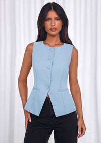 PRETTYGARDEN Womens Vests Top Trendy 2026 Spring Sleeveless Blazer Suit Summer Business Casual Work Button Down Waistcoat PRETTYGARDEN