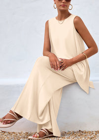 PRETTYGARDEN Women's Two Piece Matching Lounge Sets Asymmetrical Split Tank Tops Wide Leg Pants Summer Outfits Tracksuit