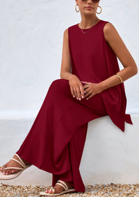 PRETTYGARDEN Women's Two Piece Matching Lounge Sets Asymmetrical Split Tank Tops Wide Leg Pants Summer Outfits Tracksuit