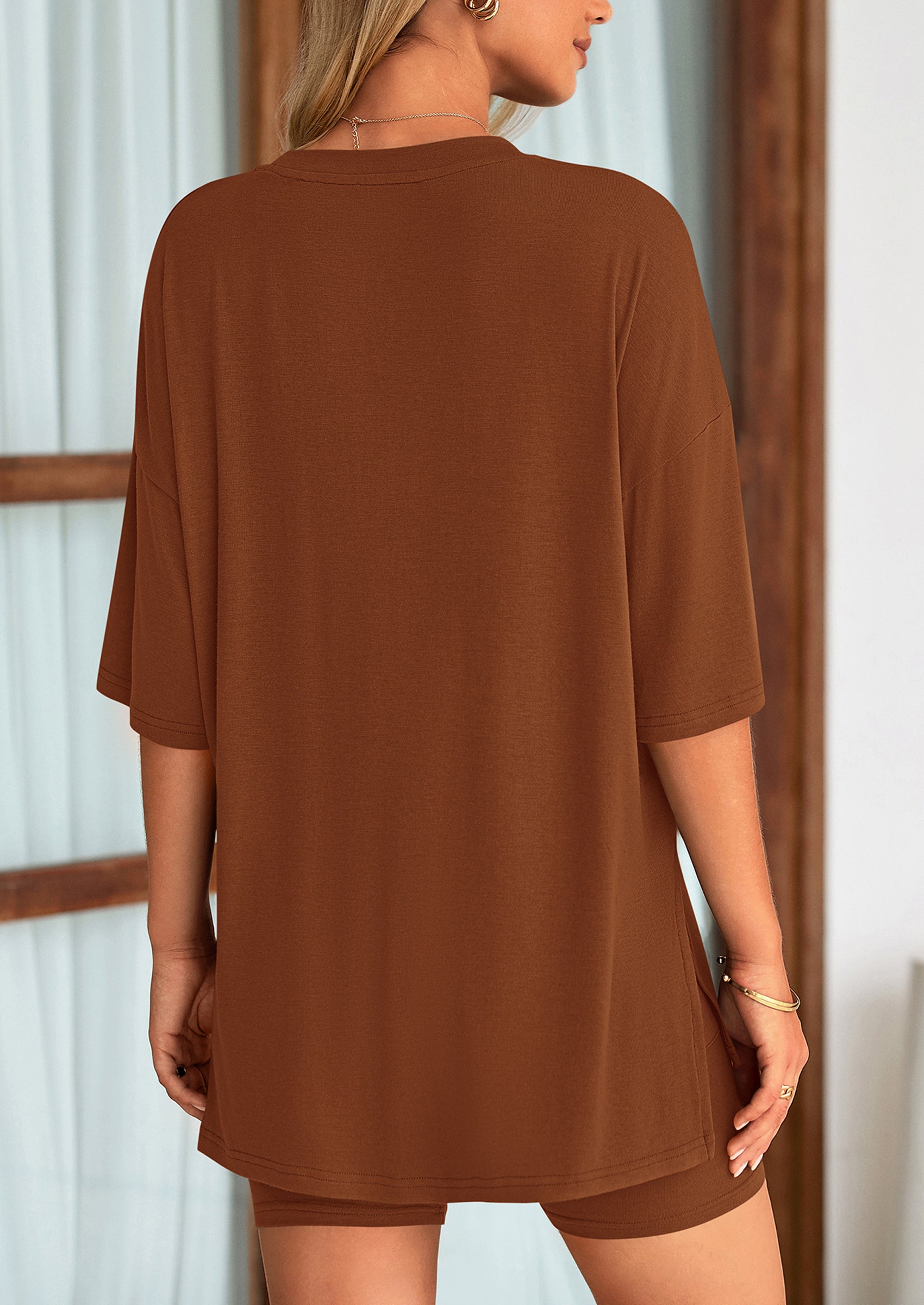 PRETTYGARDEN Women's Two Piece Lounge Set Summer Casual Oversized Shirts Biker Shorts Matching Airport Travel Outfit