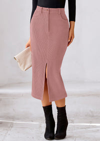 PRETTYGARDEN Corduroy Skirt Women Fall Fashion High Waisted Pencil Midi Skirts Business Casual Work Office Winter Outfit
