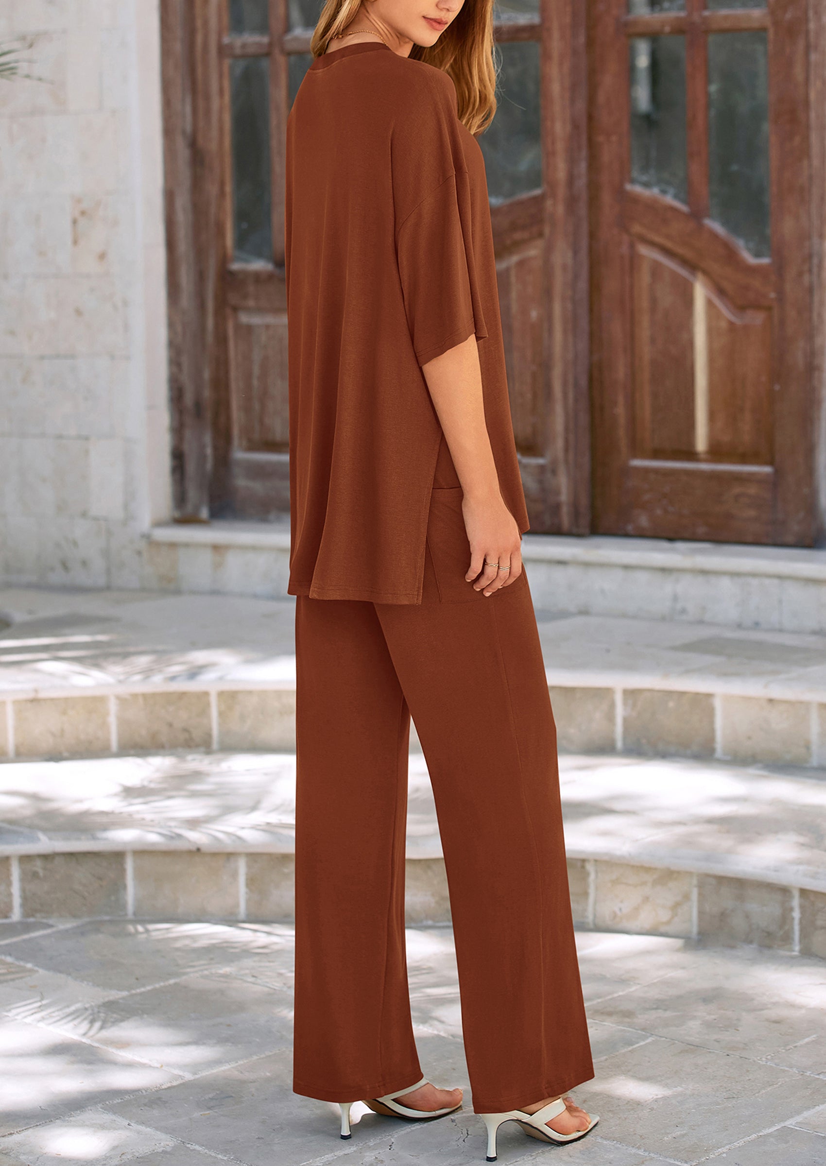 PRETTYGARDEN Women's 2 Piece Outfits Casual Short Sleeve Pullover Tops and Wide Leg Pants Lounge Sets Tracksuits