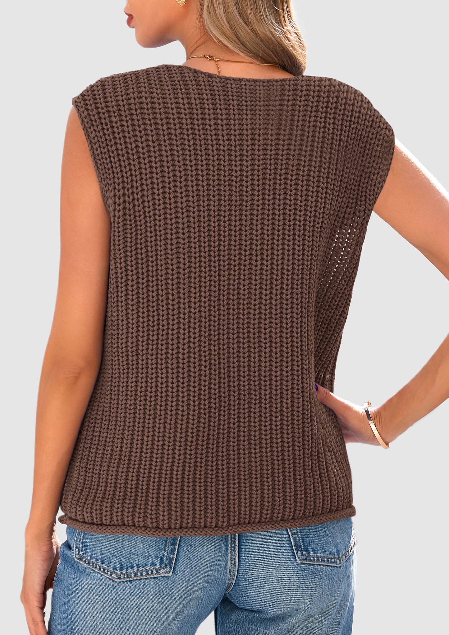 Women's Sweaters Vest 2025 Sleeveless Button Down Cropped Chunky Knit Cardigan Trendy Tank Tops with Pockets