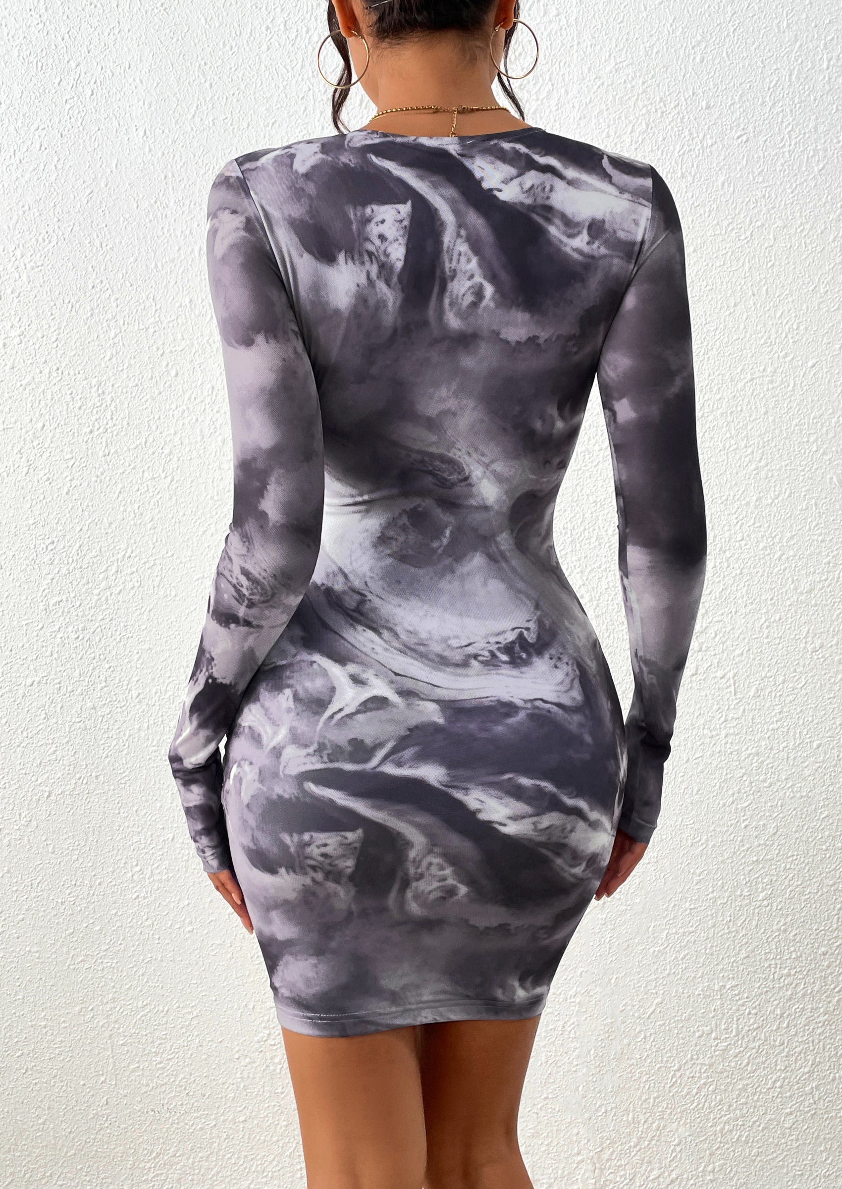 PRETTYGARDEN Women's Mini Dress Fall Trendy Tie Dye Print Long Sleeve Club Party Homecoming Casual Bodycon Dresses