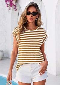 PRETTYGARDEN Women's Spring Vest Tops Cap Sleeve Striped Shirt Knit Tank Top Summer Beach Vacation Clothes PRETTYGARDEN