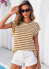 PRETTYGARDEN Women's Spring Vest Tops Cap Sleeve Striped Shirt Knit Tank Top Summer Beach Vacation Clothes PRETTYGARDEN