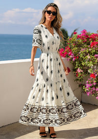 PRETTYGARDEN Womens Summer Boho Maxi Dress Trendy Short Sleeve V Neck Flowy Beach Floral Dresses with Pockets PRETTYGARDEN