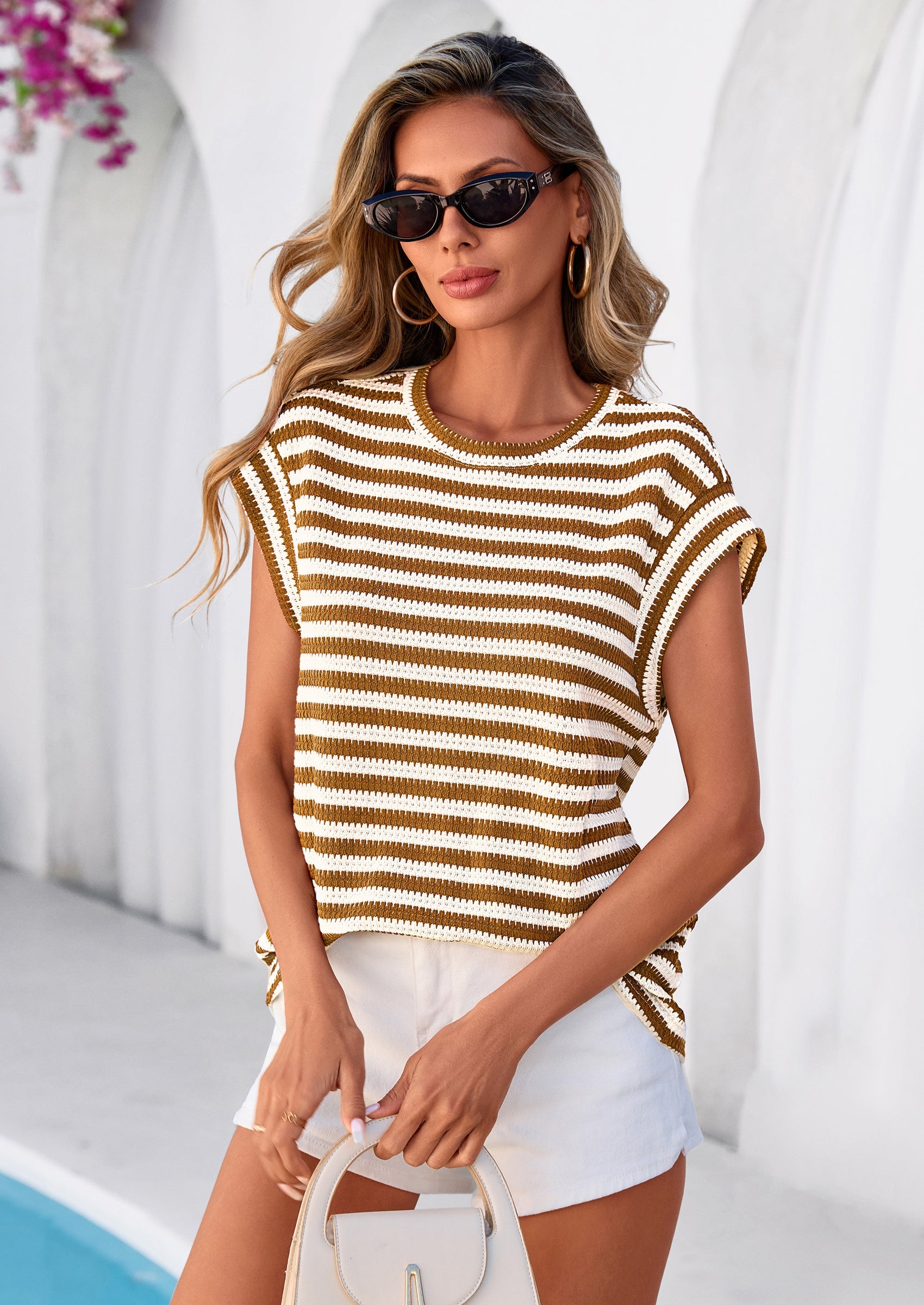 PRETTYGARDEN Women's Spring Vest Tops Cap Sleeve Striped Shirt Knit Tank Top Summer Beach Vacation Clothes PRETTYGARDEN