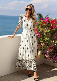 PRETTYGARDEN Womens Summer Boho Maxi Dress Trendy Short Sleeve V Neck Flowy Beach Floral Dresses with Pockets PRETTYGARDEN