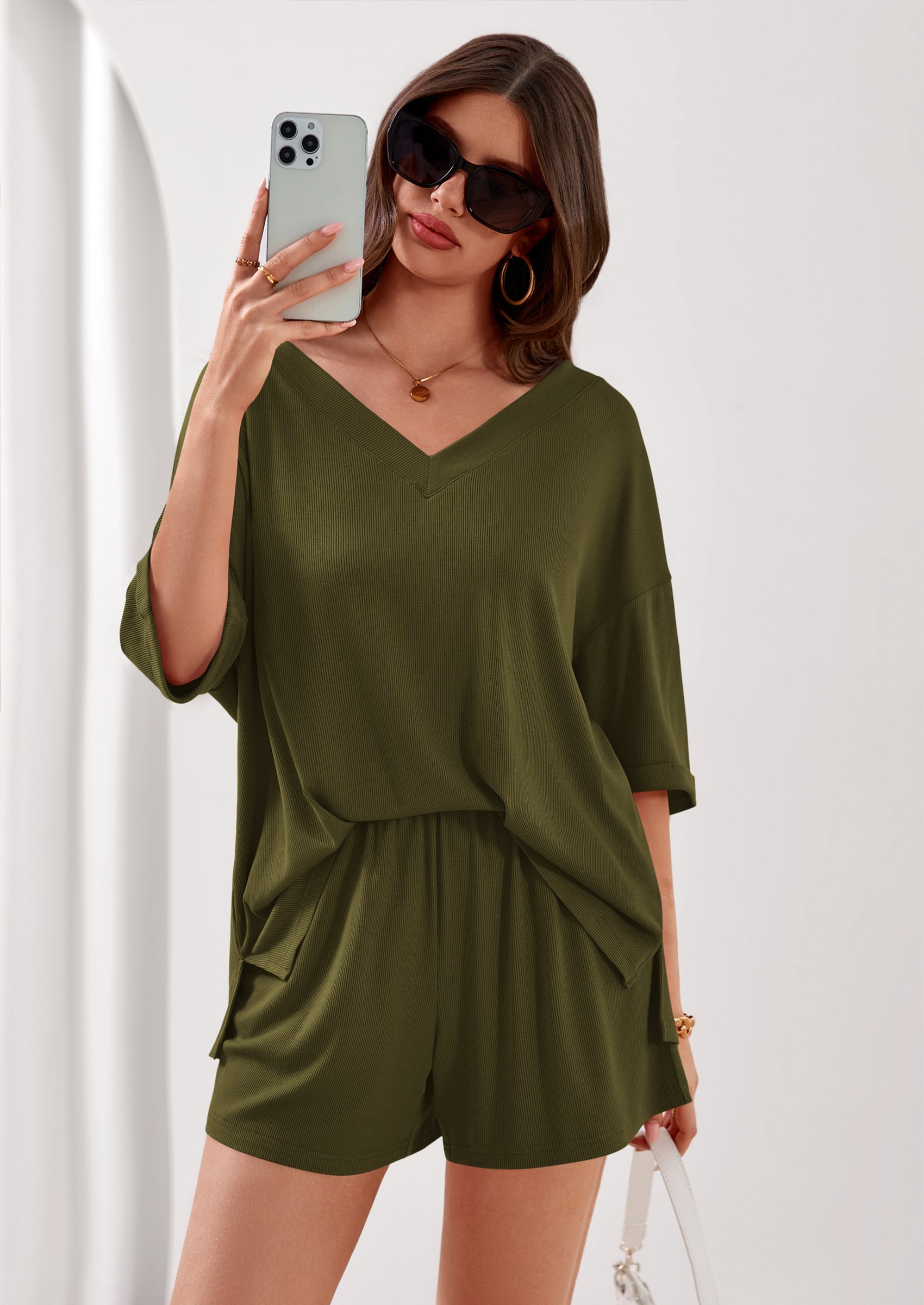 PRETTYGARDEN Womens 2 Piece Sets Oversized Vneck Half Sleeve Tops Shorts Lounge Set Casual Summer Travel Beach Outfits PRETTYGARDEN