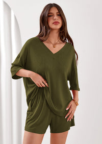 PRETTYGARDEN Womens 2 Piece Sets Oversized Vneck Half Sleeve Tops Shorts Lounge Set Casual Summer Travel Beach Outfits PRETTYGARDEN