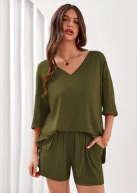 PRETTYGARDEN Womens 2 Piece Sets Oversized Vneck Half Sleeve Tops Shorts Lounge Set Casual Summer Travel Beach Outfits PRETTYGARDEN