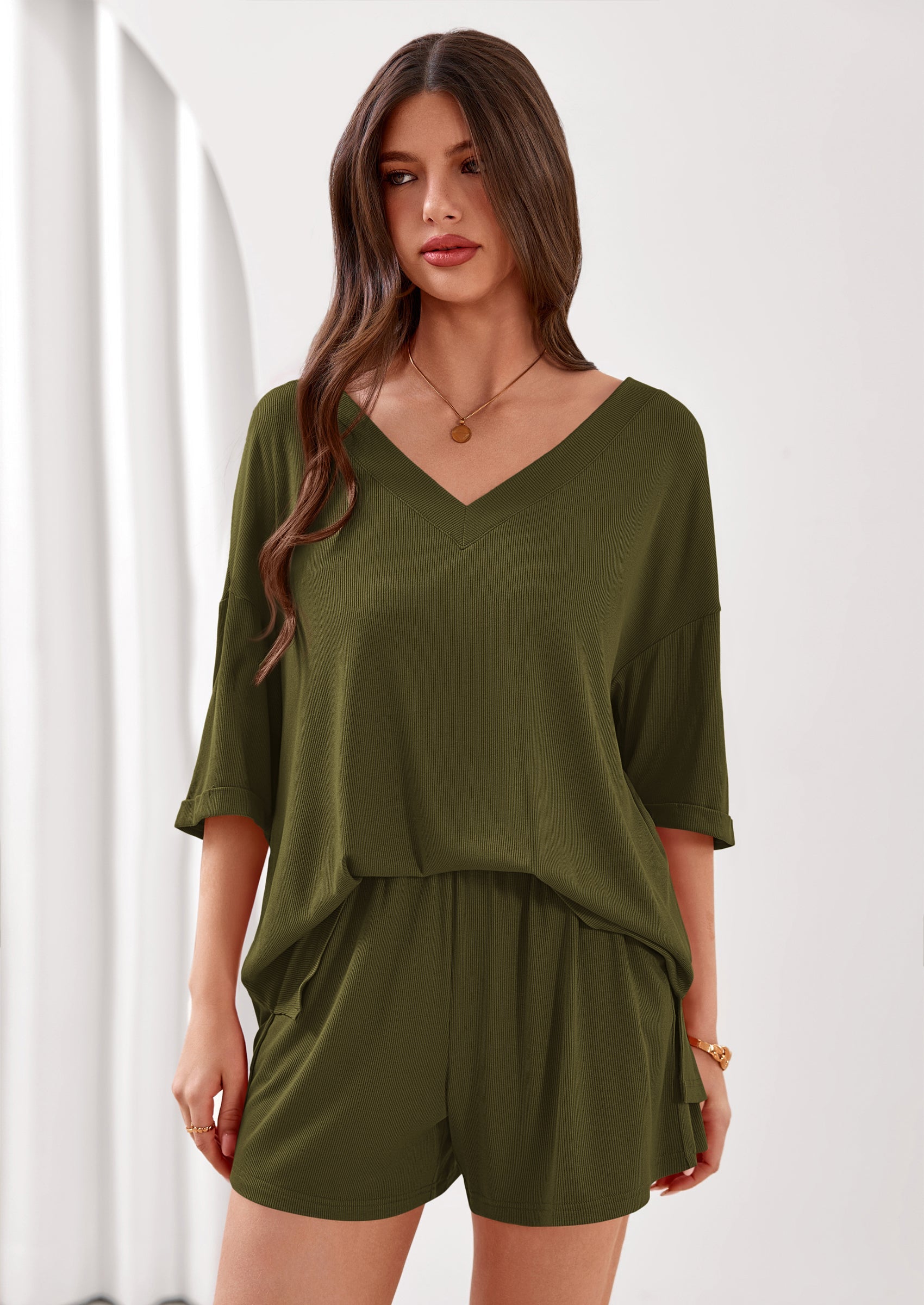 PRETTYGARDEN Womens 2 Piece Sets Oversized Vneck Half Sleeve Tops Shorts Lounge Set Casual Summer Travel Beach Outfits PRETTYGARDEN