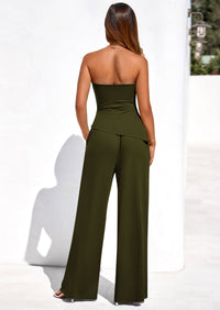 PRETTYGARDEN Summer Sets Women 2 Piece Outfits Asymmetrical Tube Tops and Pants Beach Vacation Airport Matching Lounge Set PRETTYGARDEN