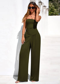 PRETTYGARDEN Summer Sets Women 2 Piece Outfits Asymmetrical Tube Tops and Pants Beach Vacation Airport Matching Lounge Set PRETTYGARDEN