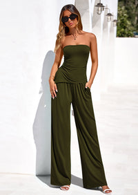 PRETTYGARDEN Summer Sets Women 2 Piece Outfits Asymmetrical Tube Tops and Pants Beach Vacation Airport Matching Lounge Set PRETTYGARDEN