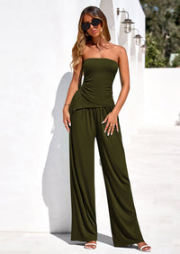 PRETTYGARDEN Summer Sets Women 2 Piece Outfits Asymmetrical Tube Tops and Pants Beach Vacation Airport Matching Lounge Set PRETTYGARDEN