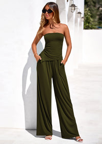 PRETTYGARDEN Summer Sets Women 2 Piece Outfits Asymmetrical Tube Tops and Pants Beach Vacation Airport Matching Lounge Set PRETTYGARDEN