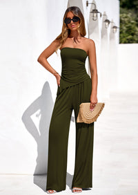 PRETTYGARDEN Summer Sets Women 2 Piece Outfits Asymmetrical Tube Tops and Pants Beach Vacation Airport Matching Lounge Set PRETTYGARDEN