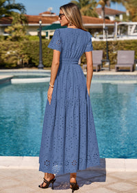 PRETTYGARDEN Short Sleeve Spring Dresses for Women Elegant Classy Boho High Waist A Line Pleated Wedding Guest Dress PRETTYGARDEN