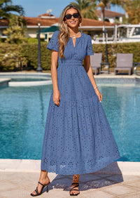 PRETTYGARDEN Short Sleeve Spring Dresses for Women Elegant Classy Boho High Waist A Line Pleated Wedding Guest Dress PRETTYGARDEN